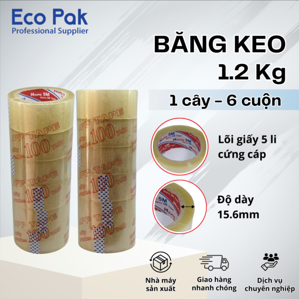 Băng keo trong 1.2kg (cây 6 cuộn)