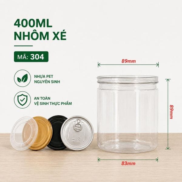 Hũ Nhựa Nắp Nhôm Xé — miệng D89